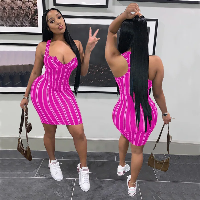 

Summer Woman Dresses Plus Size Sexy Mini Dress Summer Clothes Fashion Clubwear Spaghetti Strap Striped Skirts S-2XL 8colors 4777