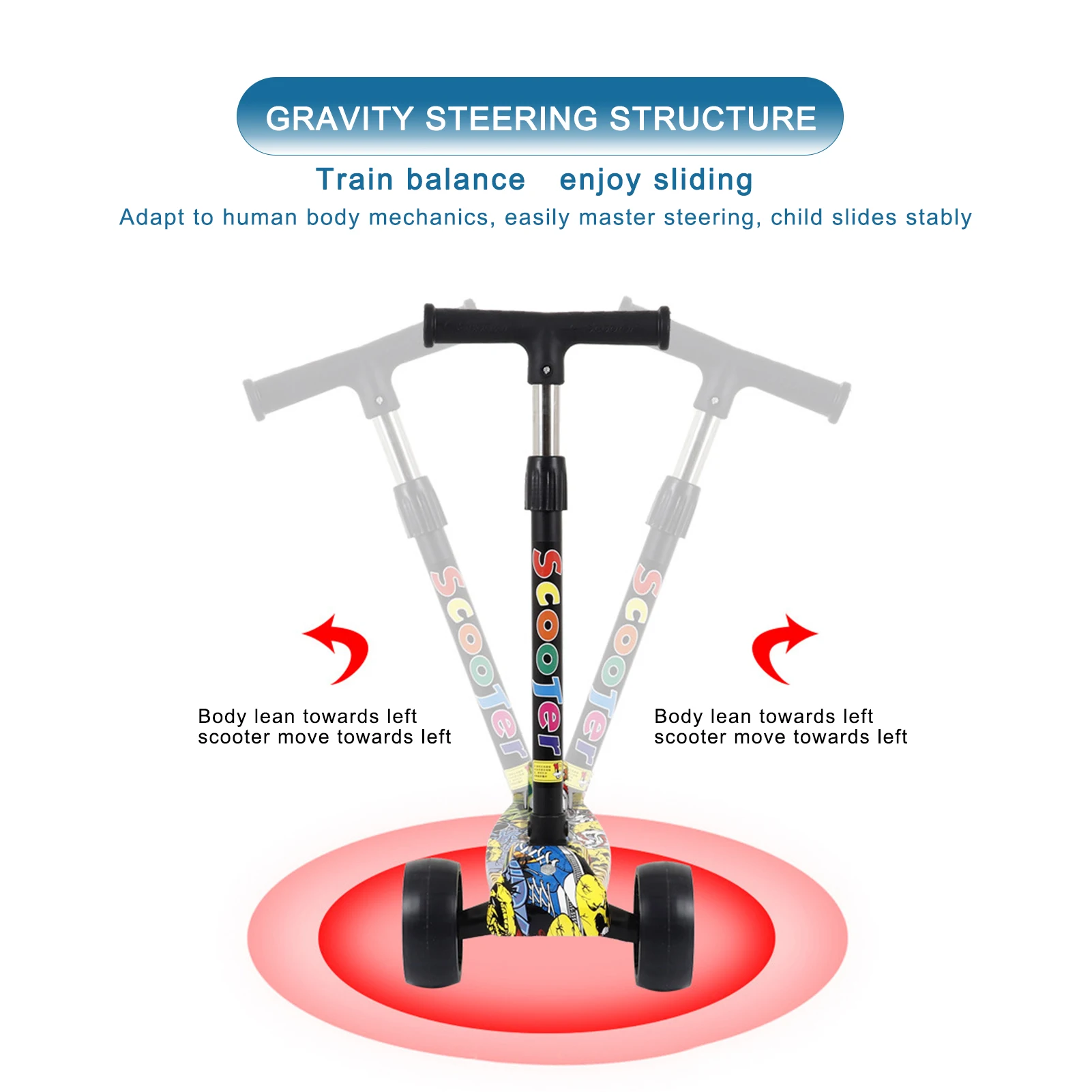 Детский трехколесный скутер граффити светящийся колесный один щелчок складной