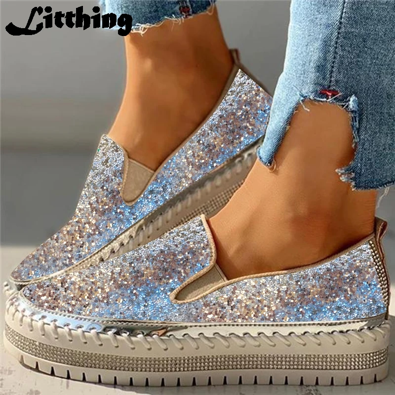 2020 женские туфли на плоской подошве с блестками Женские блестящие лоферы