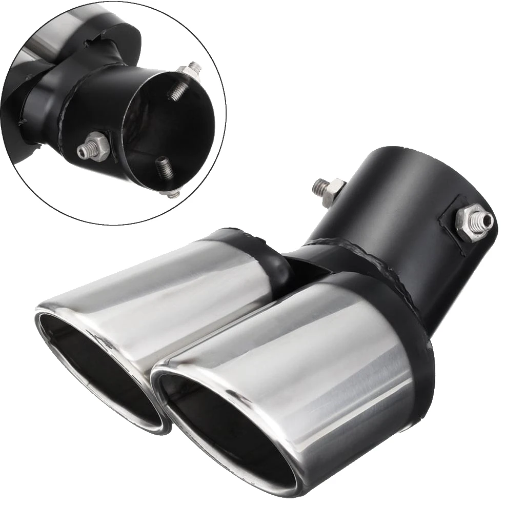 CAR REAR CURVED GUAL EXHUAST MUFFLER PIPE TRIM TIPS CHROME TAIL DURABLE | Mufflers