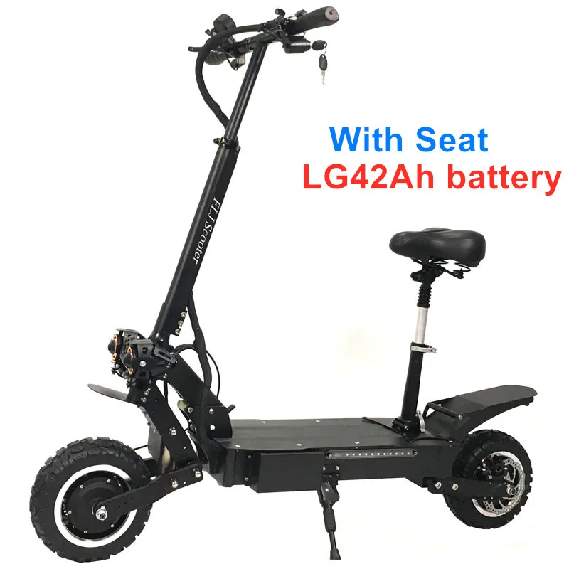 FLJ T112 5600 Вт двухмоторный электрический скутер с 11 дюймовыми внедорожными шинами, мощный лучший самокат, электровелосипед, скутер на ховерборде - Цвет: LG42Ah with seat