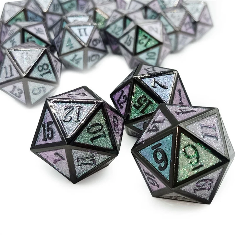 

OOTDTY 7pcs/set New Metal Dice Set RPG Board Games D4 D6 D8 D10 D% D12 D20 Color Changing Dice from Different Angle