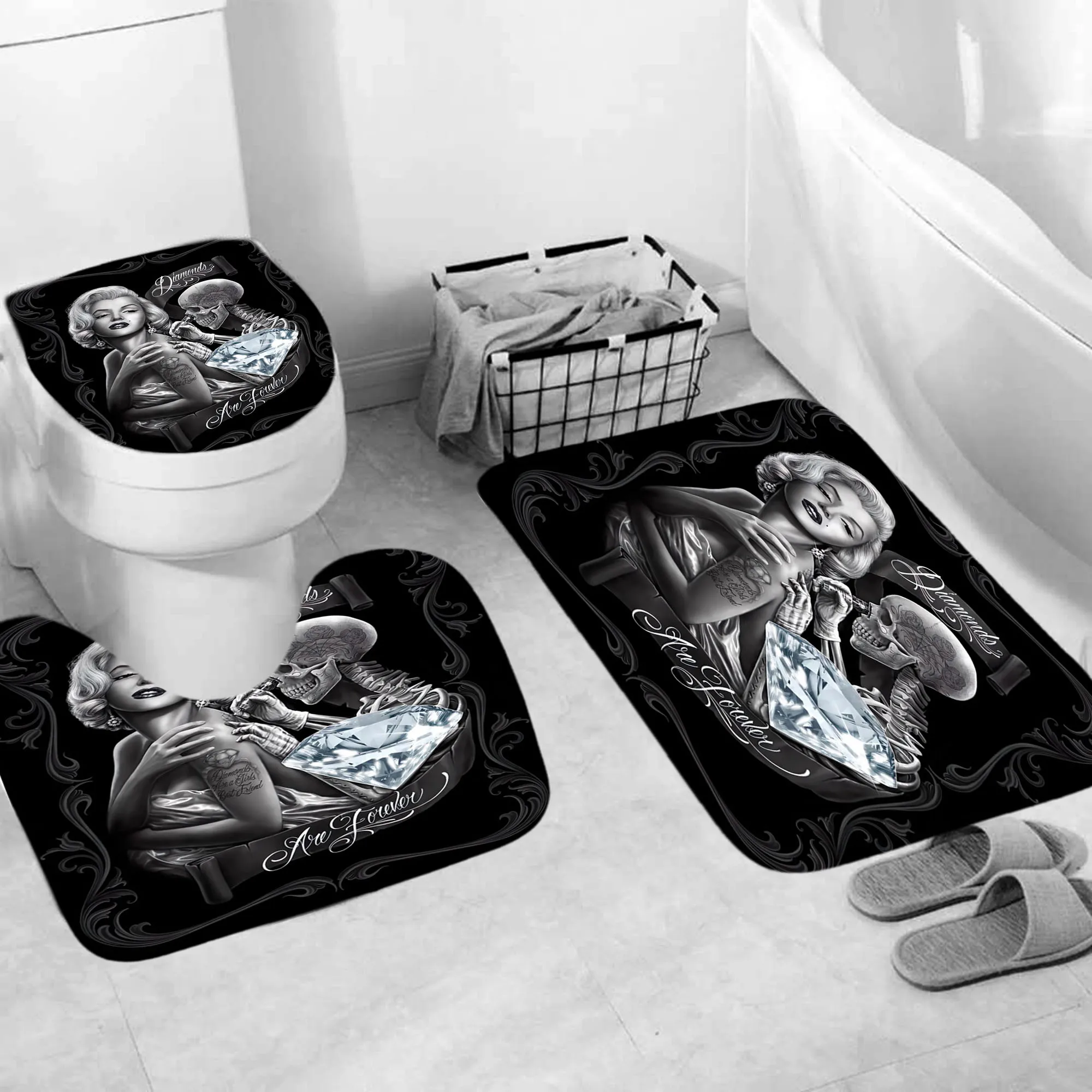 halloween skeleton printed shower curtains black punk bathroom curtain set bath insulation bathtub decoration toilet partition free global shipping