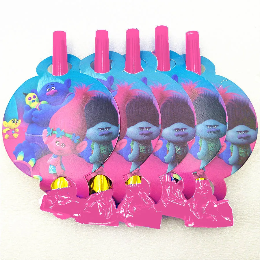 blow 6pcs Тролли С Днем Рождения украшения Дети тарелка чашки соломы салфетки Лут сумки одноразовые посуда события вечерние принадлежности сувениры - Цвет: blow 6pcs