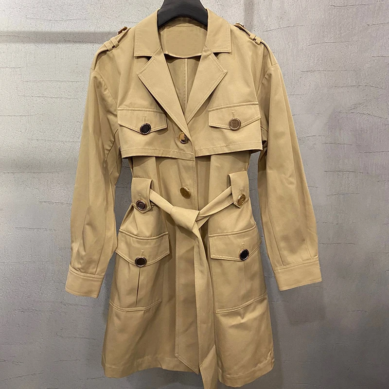 

Women Overcoat Trench Coat Casual Long Outerwear Loose with Belt Winter Fashion Double-breasted Women's Windbreaker Femme