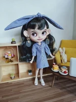 blythes size doll clothing blue stripe dress blue stripe bow hair band blythes size 16 size doll accessories