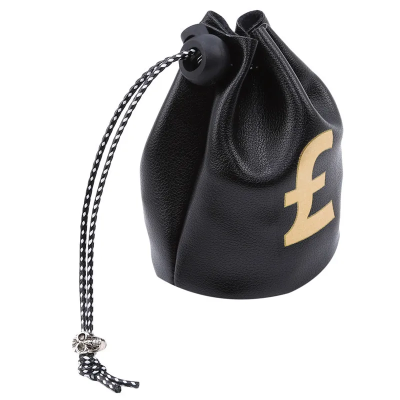 1Pc Dollar GBP Sterling EUR Euro Symbol Printed Black Small PU Key Pouch Wallet Drawstring Bag Coin Purse for Women Girls | Багаж и сумки