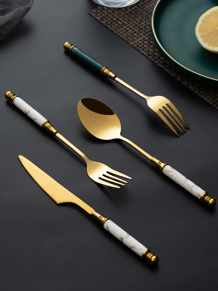 

Art Metal Tableware Modern Rose Gold Luxury Knife And Fork Set Dinnerware Set Camping Bestekset Kitchen Supplies BK50DC