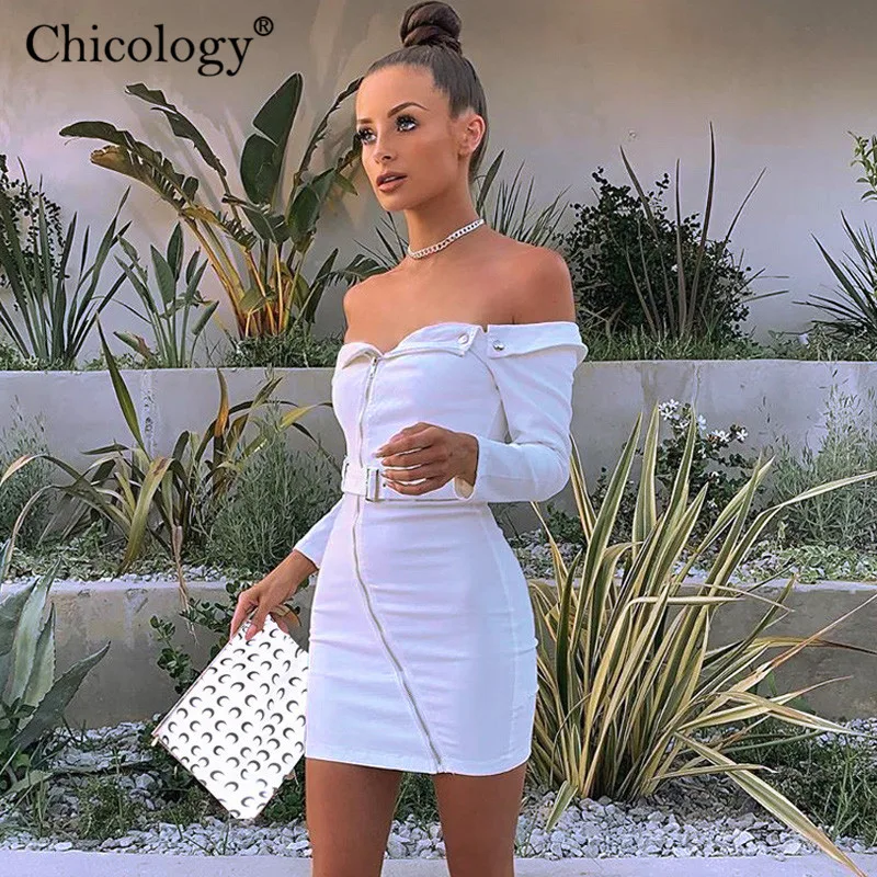 Chicology платье с открытыми плечами и поясом облегающее длинным рукавом зима осень