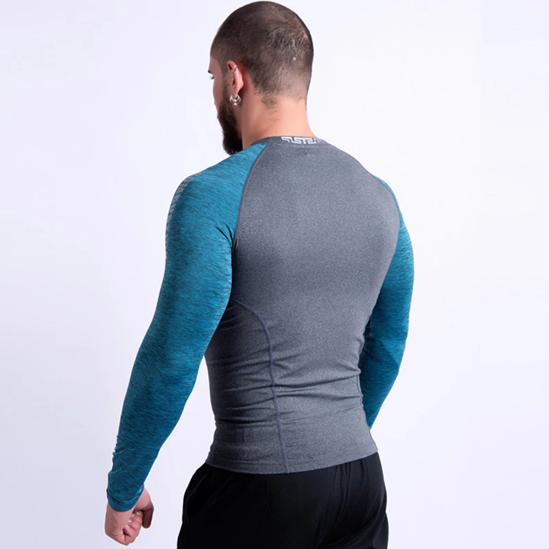 Футболка мужская компрессионная трикотаж с длинным рукавом для бега фитнеса