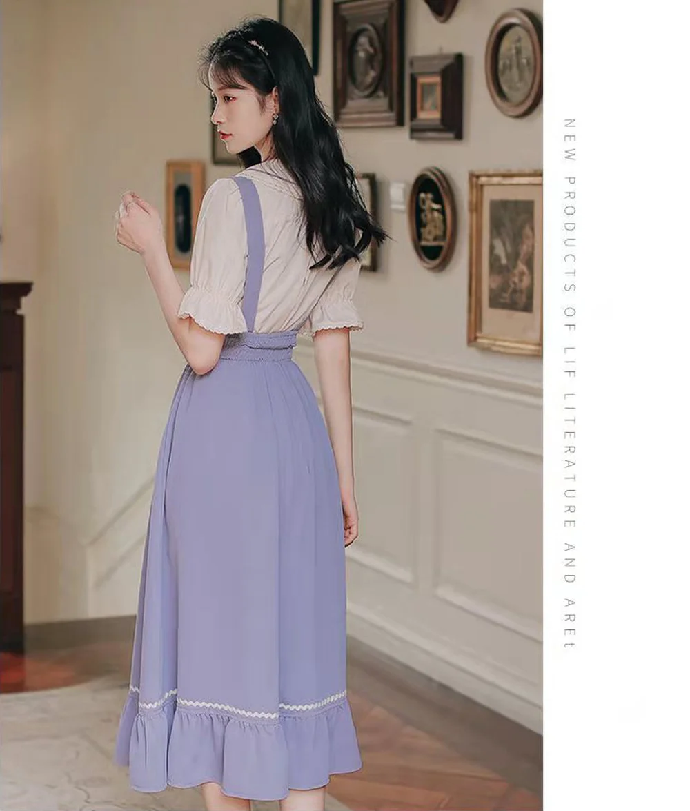 Юбка Женская средней длины на подтяжках длинная Милая трапециевидная юбка с