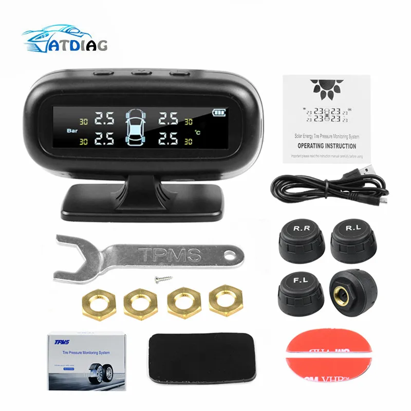 Солнечная энергия умный автомобиль TPMS система контроля давления в шинах цифровой ЖК-дисплей автоматическая система охранной сигнализации с датчиками