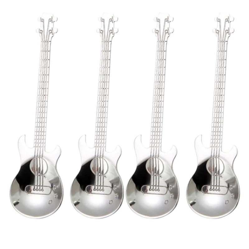 

Promotion! Guitar Coffee Teaspoons,4 Pcs Stainless Steel Musical Coffee Spoons Teaspoons Mixing Spoons Sugar Spoon(Silver)