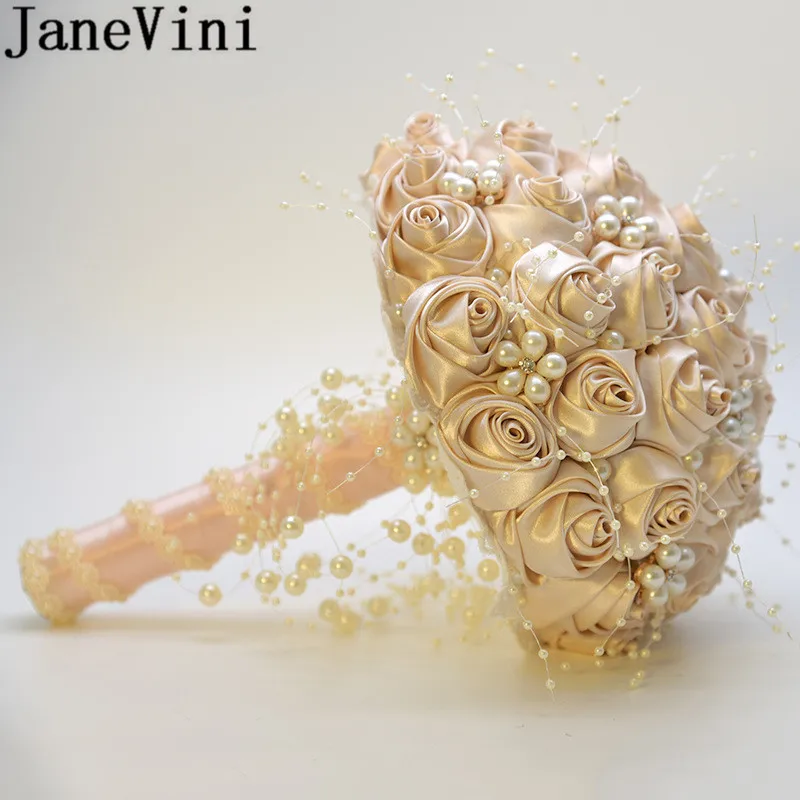 JaneVini 2020 новые цветы невесты атласные розы жемчуг розовый для свадебного букета