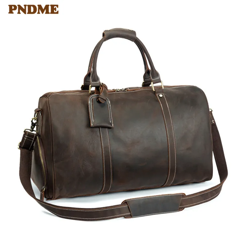 

Вместительная мужская дорожная сумка из натуральной кожи в стиле ретро, простая уличная сумка из воловьей кожи crazy horse для ручной клади, спор...