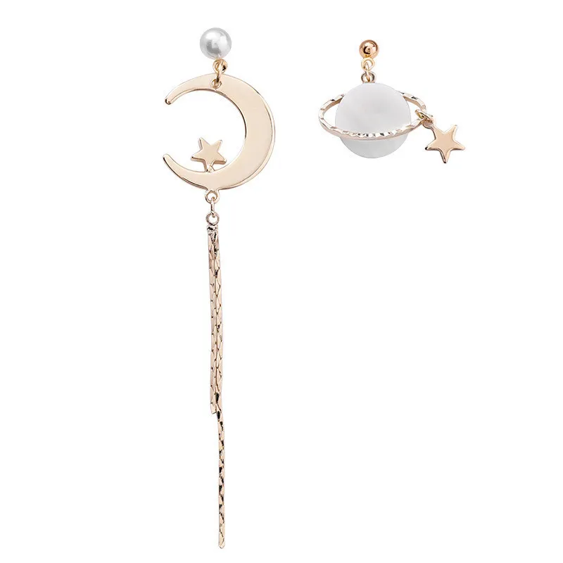 

Korean Asymmetrical Shell Star Moon Planet Drop Earrings For Women Simulated pearl Bead Pendientes Long Tassel Earrings Jewelry