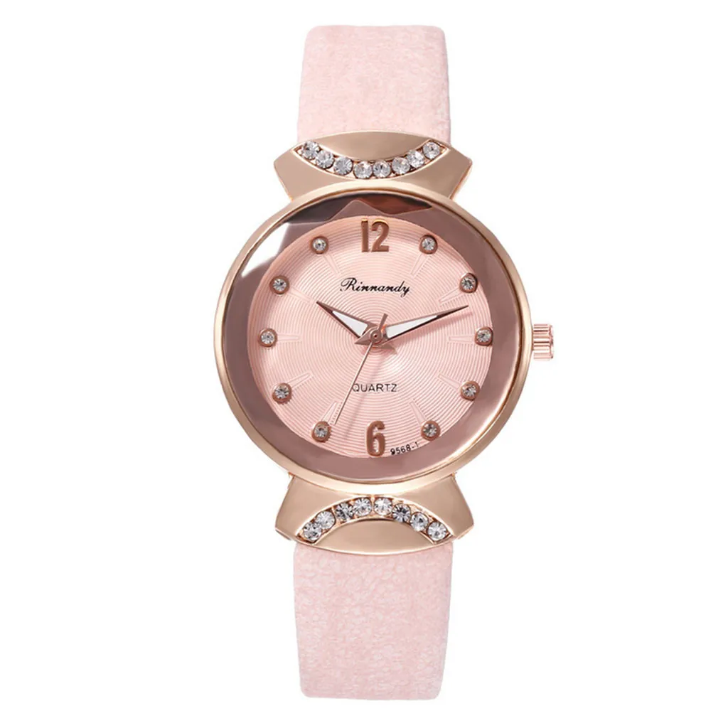 Модные креативные женские часы Кристальные наручные с кожаным ремешком