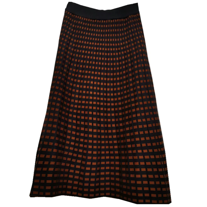 Винтажная длинная плиссированная юбка трикотажная с высоким поясом А-силуэт