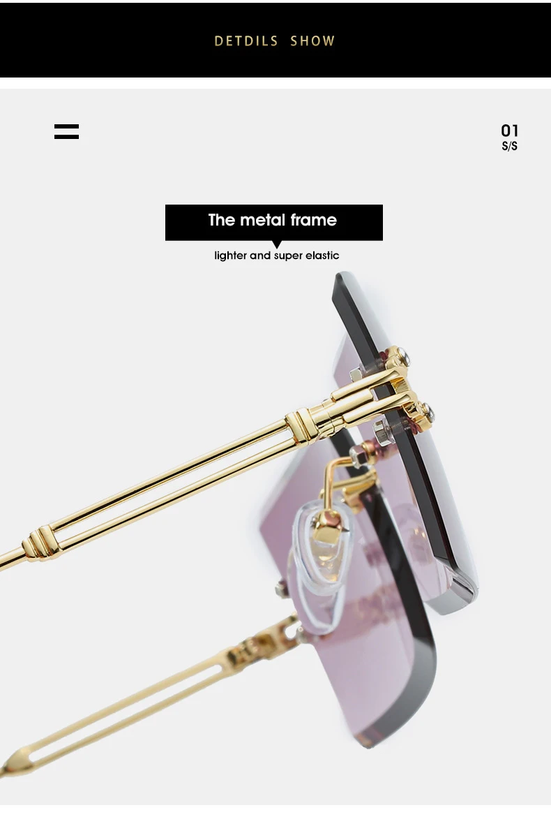 

2021 Fashion Sunglasses Women Brand Designer Rimless Gradient Sun Glasses Shades Cutting Lens Ladies Frameless Eyeglasses