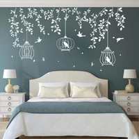 large tree birdcage leaves wall sticker bedroom sofa forest nature leaves birds animal branch wall decal living room vinyl decor