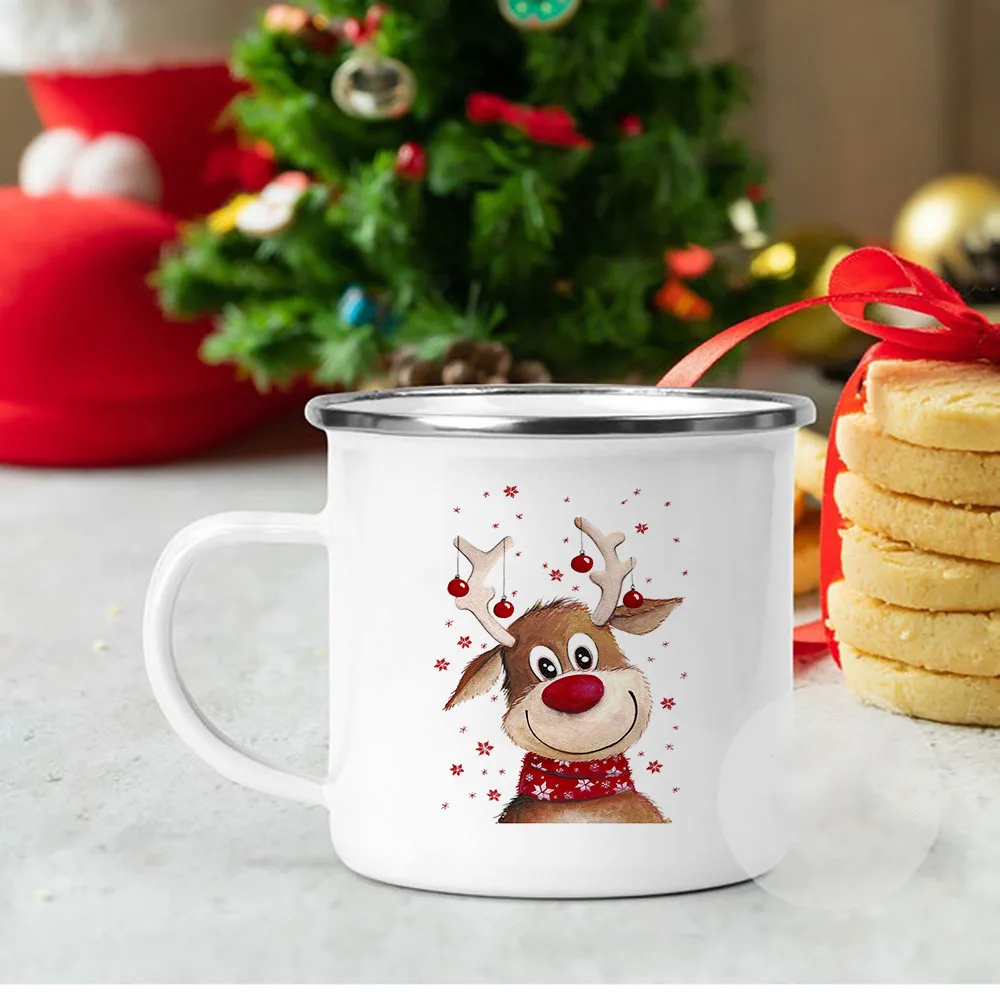 Taza de esmalte de Navidad para hombre, taza de Pap&aacute; Noel Secreto, Reno, nieve, chocolate caliente, regalo familiar de Navidad-4