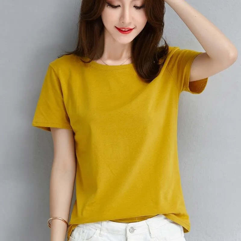 Новинка 2020 однотонная женская хлопковая футболка с коротким рукавом