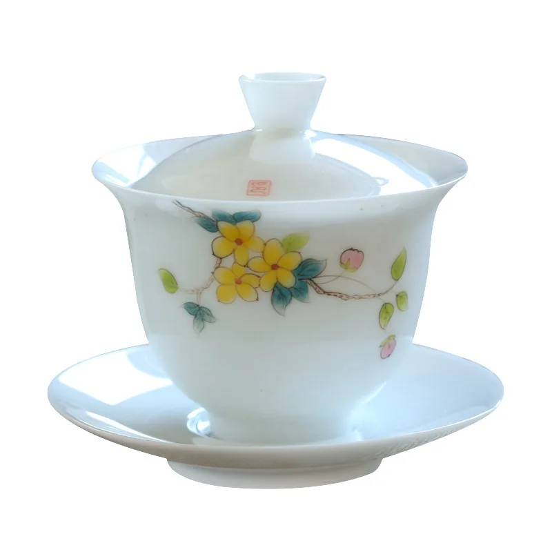 Нефритовая глина ручная роспись белая фарфоровая чаша большой китайский