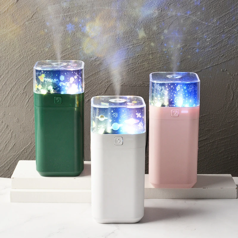

Square Projection Lamp Humidifier USB Air Purification Moisturizing Mini Mini Humidifier With LED Night Light Heavy Fog Volume