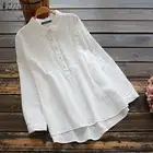 Женская винтажная блузка с длинным рукавом M 5XL ZANZEA, повседневная однотонная хлопковая плиссированная рубашка с отворотами, туника, топы, женская блузка