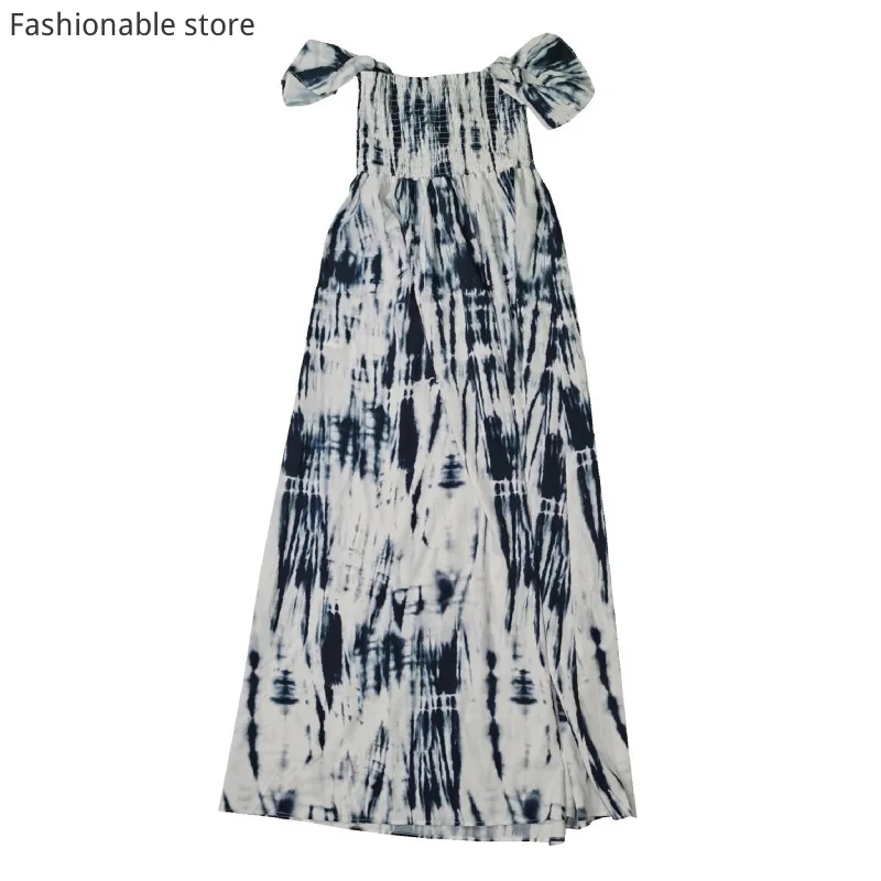 

Women Casual Off Shoulder Tie Dye Print Side Slit Maxi Dress