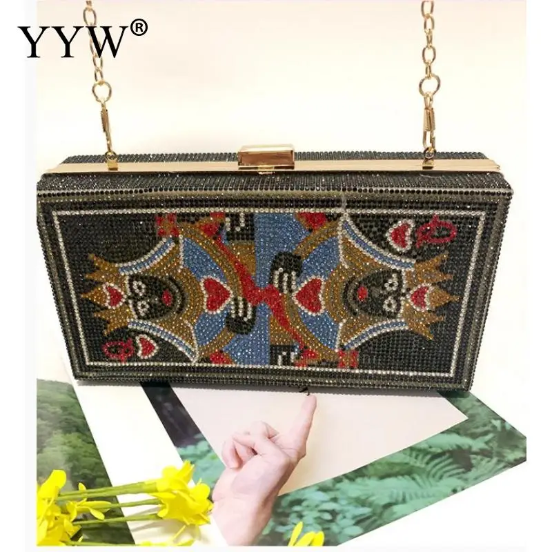 

Woman Diamond Evening Dress Bag Chinese Poker Portrait Creative Personality Shoulder Bag For Wedding Or Party Clutch Purse Bag