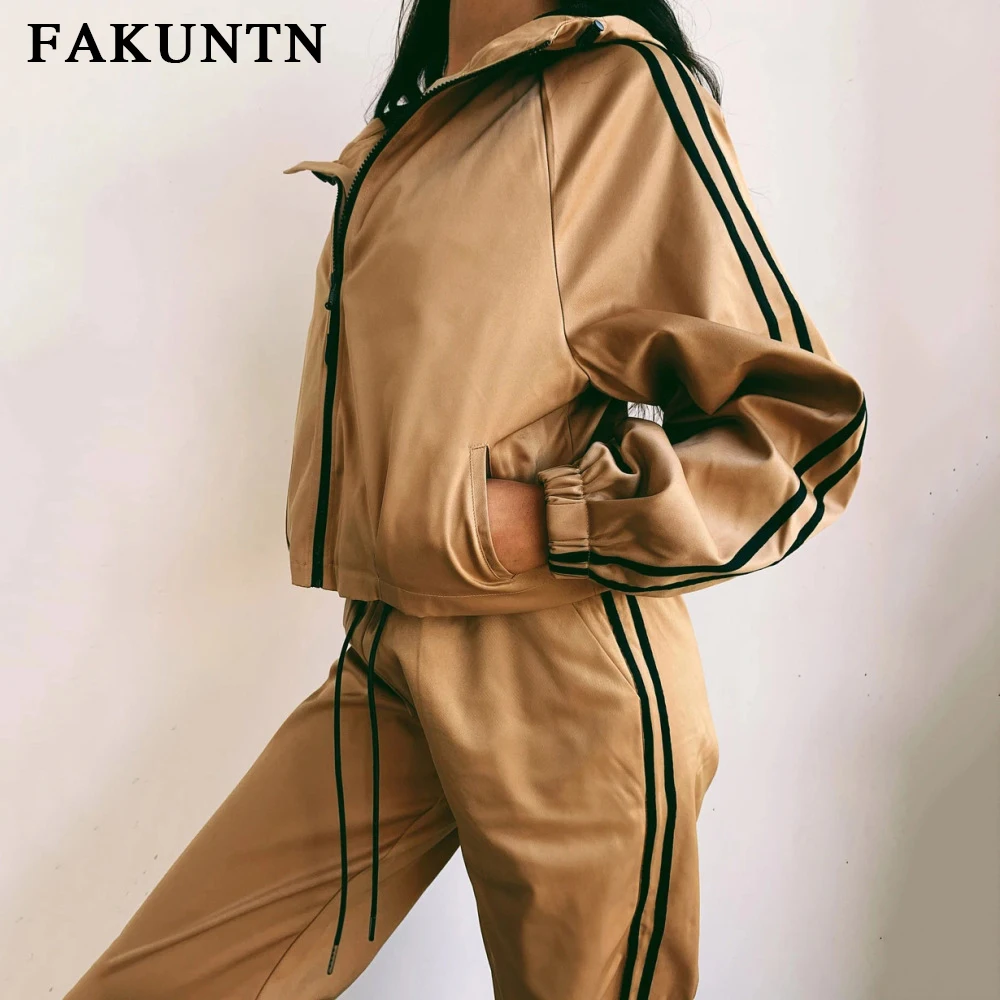 구매 FAKUNTN-여성 운동복 세트 2021 패션 가을 겨울 라운지웨어 후드 스웨터와 긴 바지 투피스 세트 여성 의류, 라운지웨어