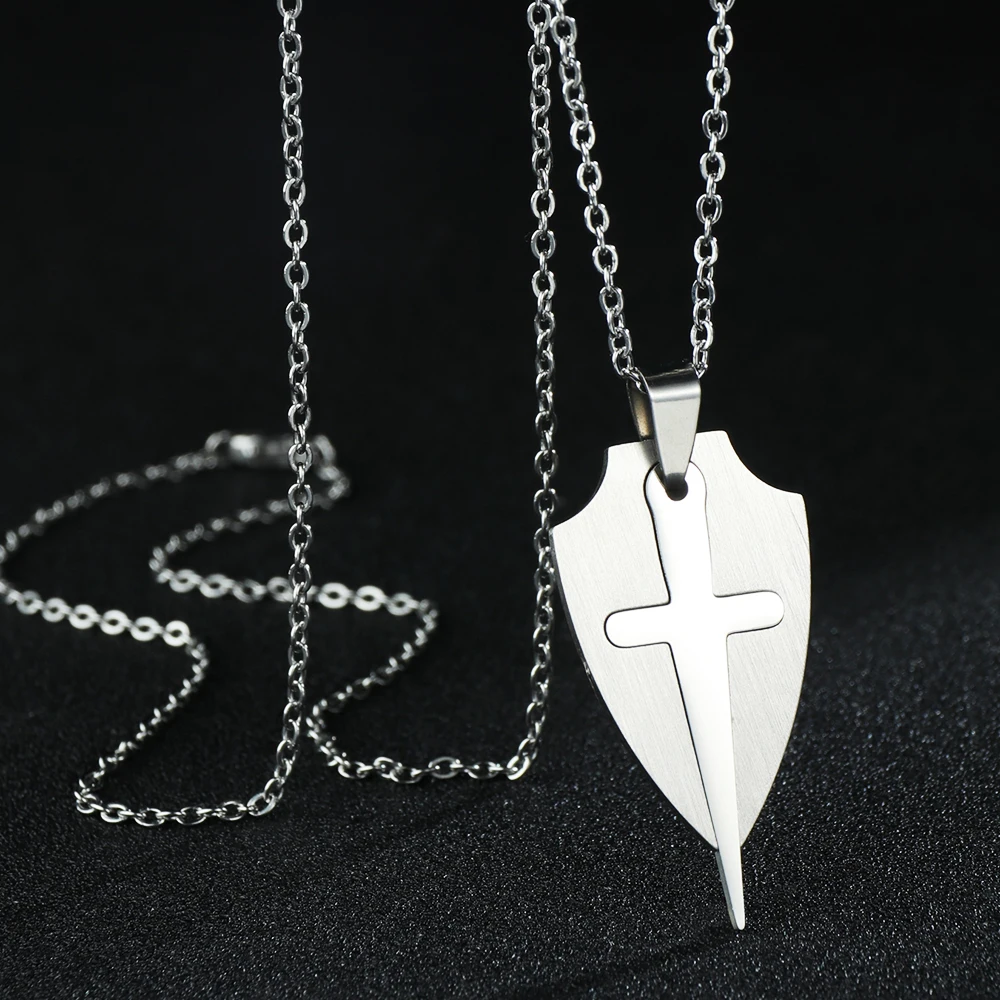 

New Fashion Gothic Men Stainless Steel Silver Color Necklace Long Chain Cross Pendant Women Jewelry Accessories Party Wholesale