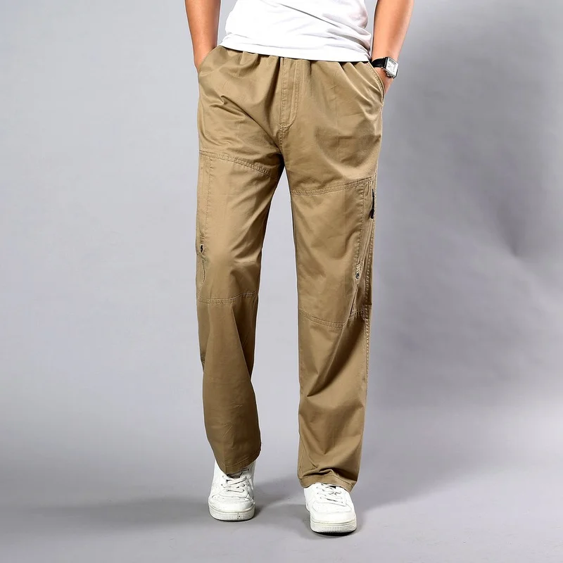 

Брюки-карго мужские прямые с широкими штанинами, хлопок, боковые карманы, прямые штаны, большие размеры s 5XL, брюки цвета хаки, на лето