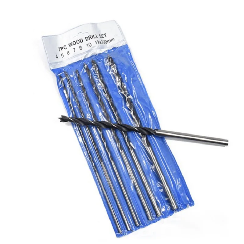 

7PCS 4mm/5mm/6mm/7mm/8mm/10mm/12mm Extra Long Wood Drill Bit Set High-carbon Steel Point Wood Drill Bits