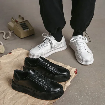 white shoes, men's Small couples, board shoes, boys' all-out Korean version of leisure leather thick-soled trend. walking shoes