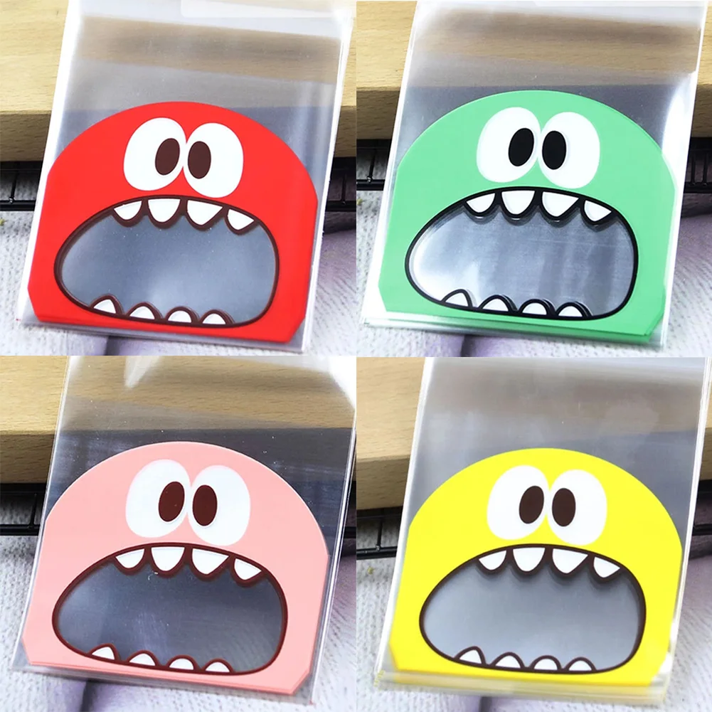

100pcs Self-Adhesive Plastic Bags Cute Cartoon Monster Biscuit Pack Candy Package Gift Baking Cute Decor 7/10cm Festival Party