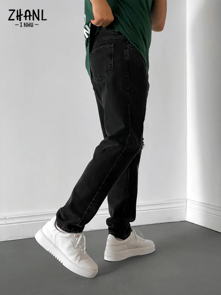 Streetwear Men Ripped Black Jeans Baggy Male Simple Design High Quality Cheap Baggy Y2k Jeans With Pockets for men Wide pants