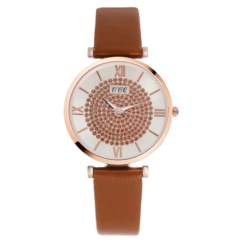 

100pcs/lot hot-selling minimalist full of star-encrusted ladies quartz watch casual trend leather lady watch