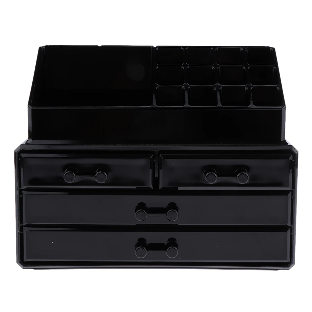 

Premium Black Makeup Organizer Acrylic Cosmetic Storage Case with Drawers and Jewelry Display Box
