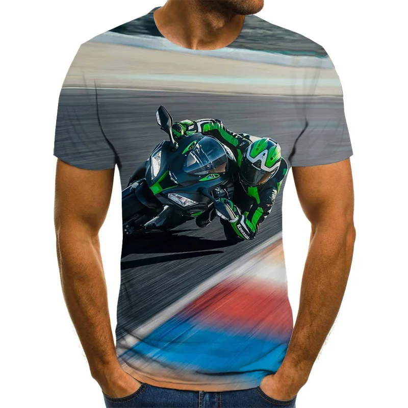 

Men's shirt sports 2021 racing series 3D digital printing short sleeve men's summer Euro American style round neck loose T-shirt