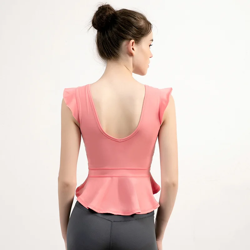 Yoga Vest Ruffled Blouse with Chest Pad Summer Fashion Thin and Quick-drying Sports Vest Nude Feeling