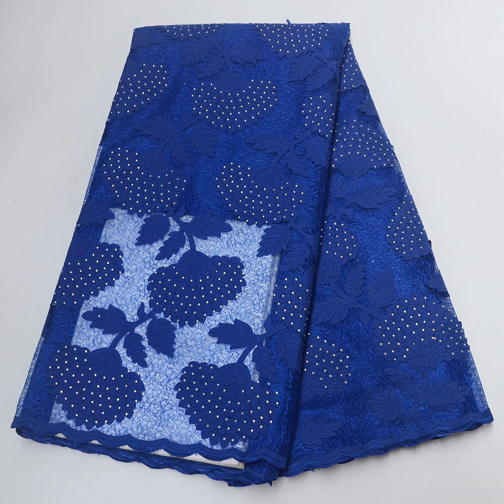 

Королевский синий африканский французский сетчатый кружевной материал 2019 вышитые нигерийские кружева ткань высокое качество камни свадеб...