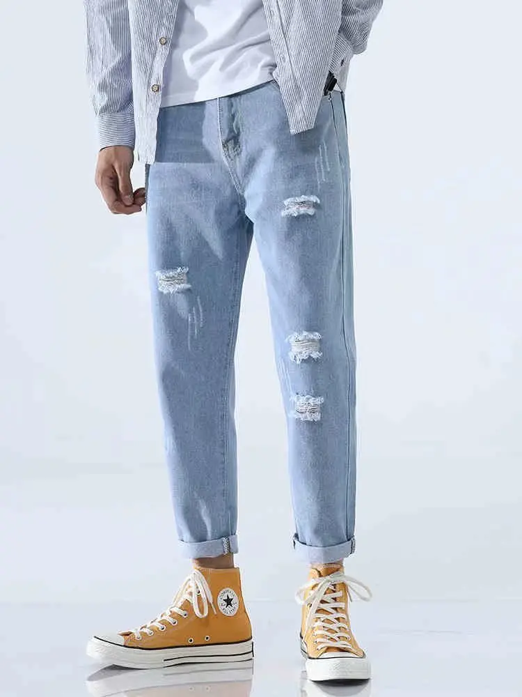 Джинсы мужские с дырками свободные Джокер нищими отверстиями светильник кие