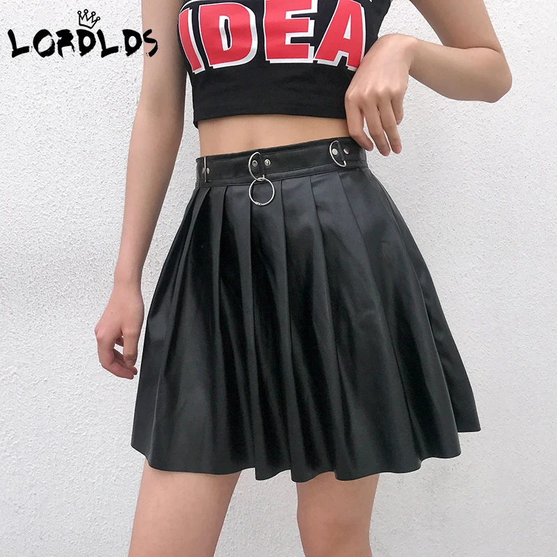 

Женская Черная Кожаная Мини-юбка LORDLDS 2020, женская летняя хлопковая одежда, мини-юбки выше, плиссированные короткие юбки для женщин