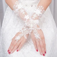 2021 new women wedding fingerless gloves lace faux pearl floral applique bowknot mittens