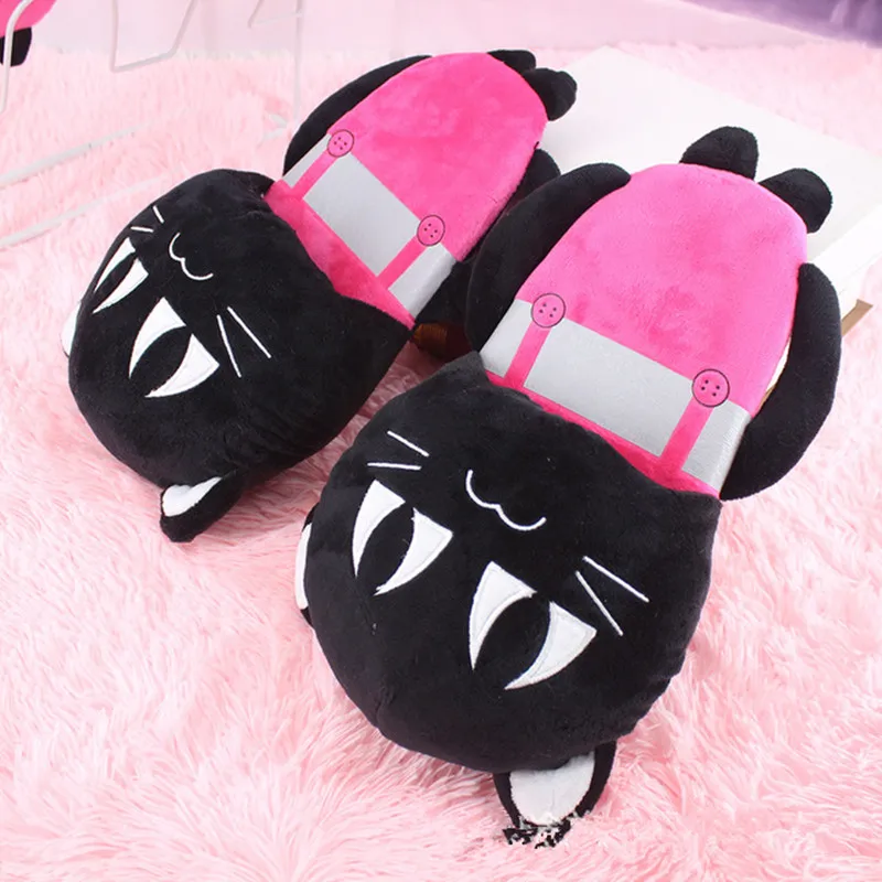 Хлопковые тапочки baotou с мультяшным котом женские трехмерные плюшевые черного