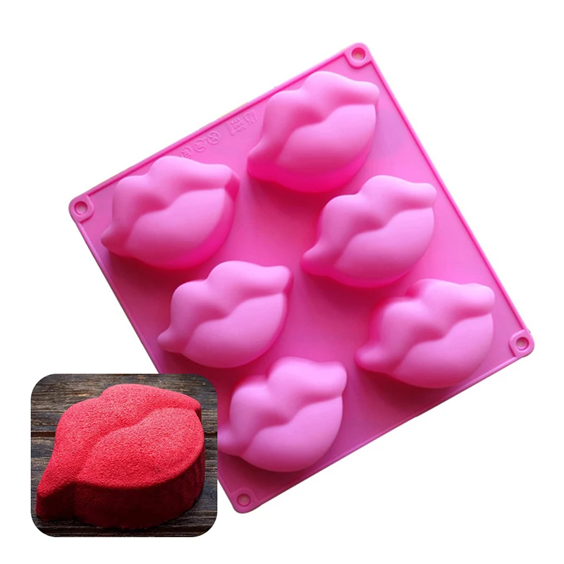 

6 Holes 3D Mouth Lips Shaped Silicone Mold For Baking Mousse Cake Baking Tools Cake Decorating Tray Baking Pan Soap Jelly Mold