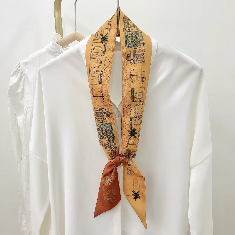 Женский модный двухсторонний маленький шарф современный элегантный длинный с