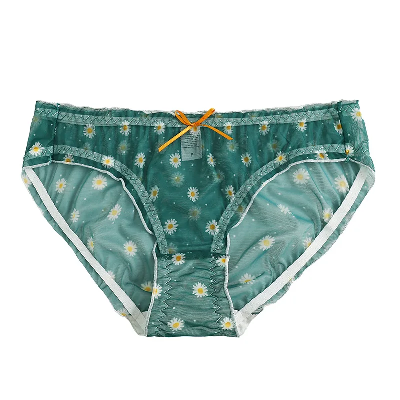 Шифоновые пикантные женские трусики с маленькой маргариткой из чистого хлопка